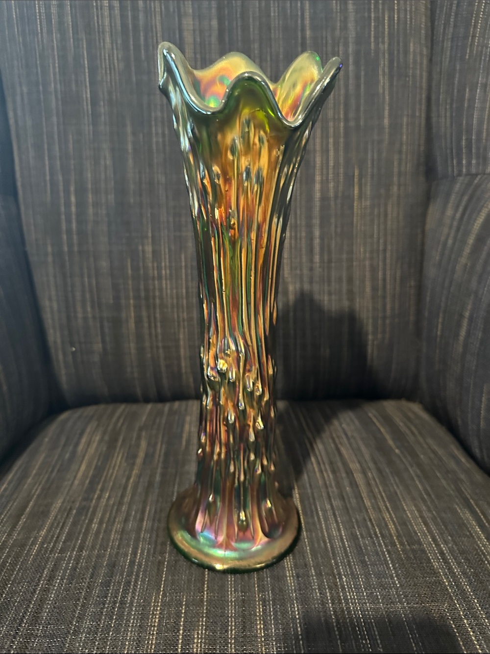 Fenton rare April showers Iridescent Carnival Glass Ruffled Vase